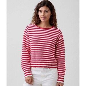 Gap Roll Neck Striped Sweater Womens Sz XS Red White Relaxed 100% Cotton Knit